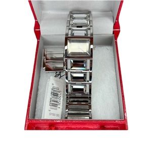 Guess Silver Stainless Steel Crystal Gemstone Statement Bracelet Watch